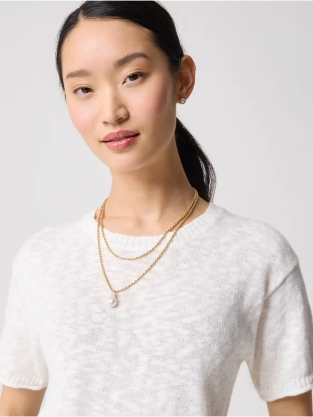 J crew ivory Short-sleeve relaxed beach sweater